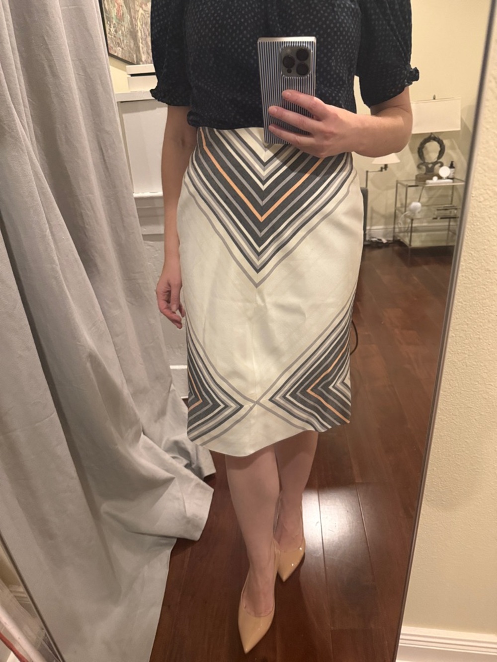 Jonathan Simkhai Chevron Print Pencil Skirt in Ivory and Gray
